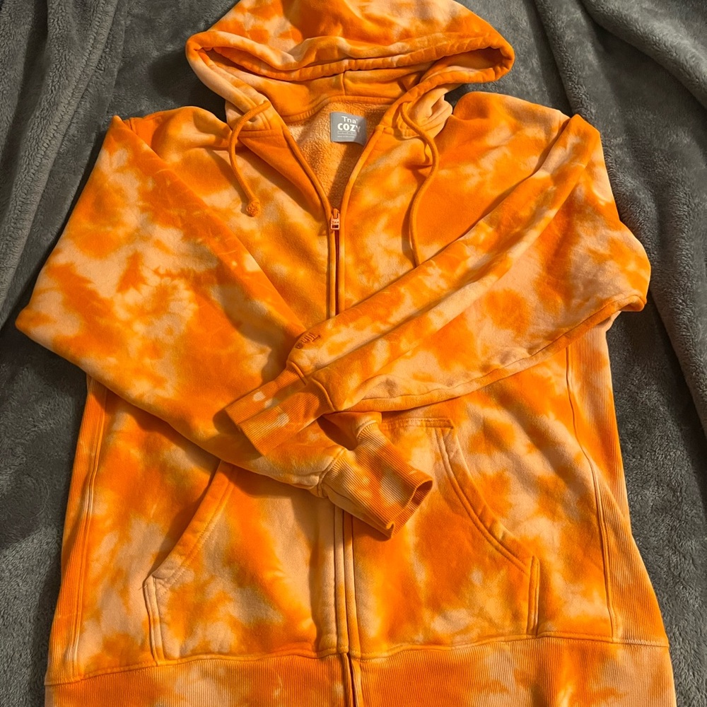 Aritzia TNA orange cozy fleece boyfriend full zip hoodie